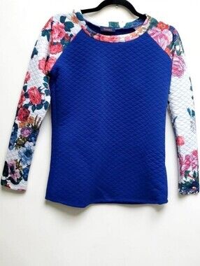 Tmani Womens Blue Quilted Floral Longsleeve Shirt